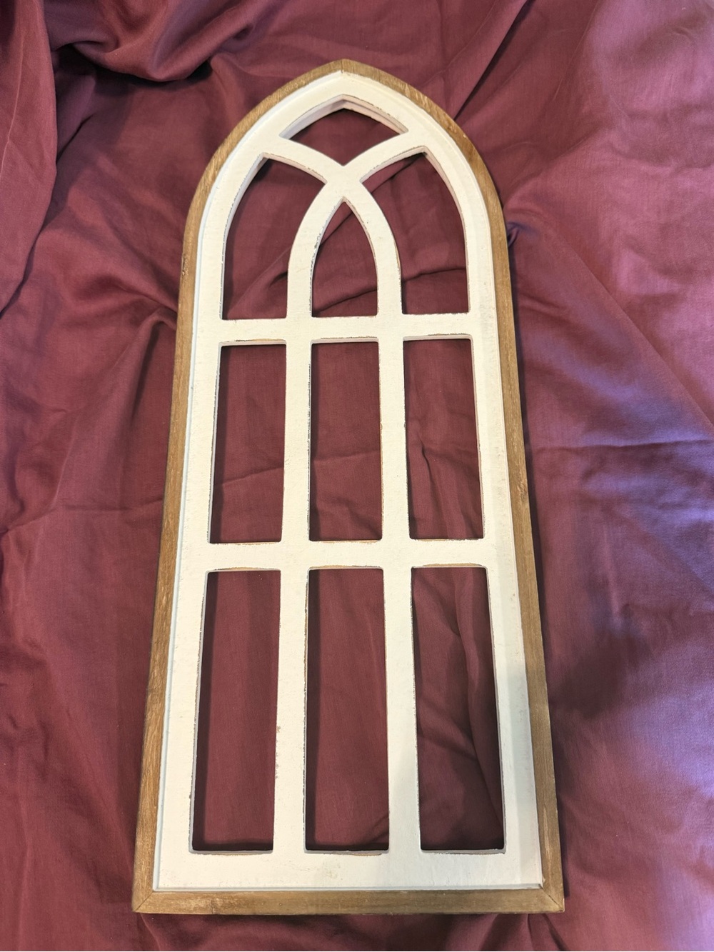 Rustic White & Wood Arch Window Wall Decor